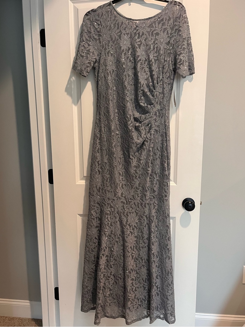 Gray Lace evening gown- floor length- mother of the bride/ groom